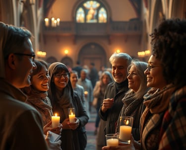 un groupe de personnes tenant des bougies dans une église