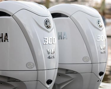 New twin Yamaha outboard engines installed to powerboat