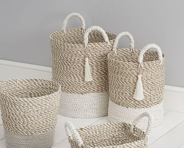 Custom baskets made from cotton and jute materials