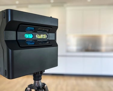 Close-up of Matterport 3D camera used for real estate walkthroughs and virtual tours
