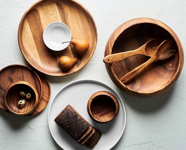 wooden bowl and tablewares