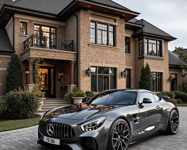 large house with luxury car in front