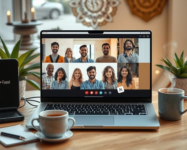 un écran d'ordinateur portable affichant une conversation vidéo avec un chat vidéo