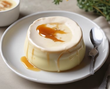 um doce de pudim pequeno dentro de um prato