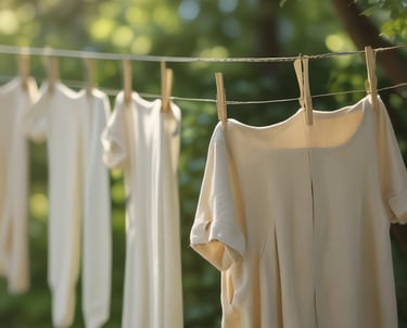 Clothes hung on a clothes line outside