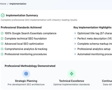 SEO implementation summary with key optimization highlights