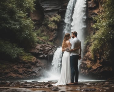 Bride and Groom at a waterfall