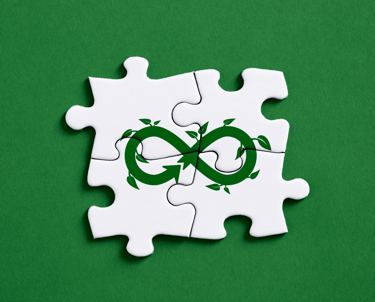a puzzle piece of puzzle pieces with a green infinity symbol