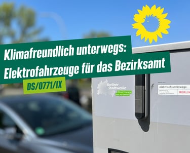 Sharepic zum Antrag, dass ein Foto von einer Ladesäule zeigt.