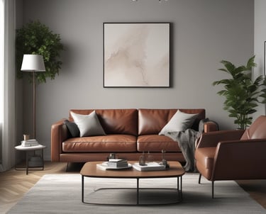 a living room with a couch and a table