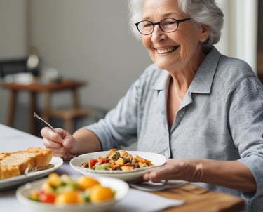 A friendly caregiver assisting a senior with a tablet device.