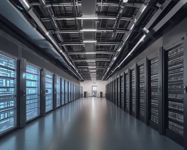 A professional security control room with multiple monitors displaying Genetec Security Center interfaces.