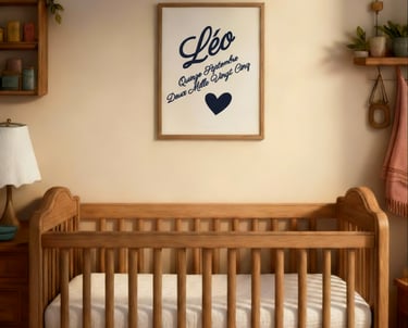 Calligraphie de naissance sur un mur dans une chambre d'enfant, décoration chambre d'enfant