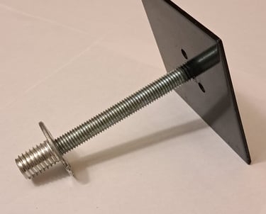 Metal anchor bolt with square plate for structural support in renovation and framing projects