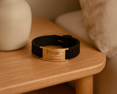 Brazalete Vitality negro sobre una mesa de noche