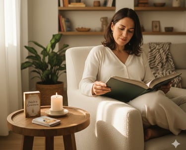 mulher a ler e cartas oráculo da consciência