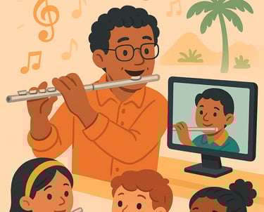 Flute lessons online topics covred, review and refine tone, scales, sight reading