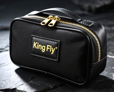 Classic black train case with gold zippers, a high-quality custom bag by King Fly