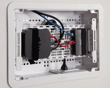 MountMyTV uses a Sanus in-wall cable management box installation in a London home.