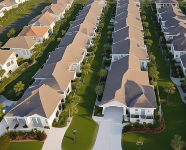 A property manager inspecting a house with a clipboard in hand.
