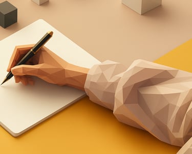UNe main stylisée qui ecrit sur un papier