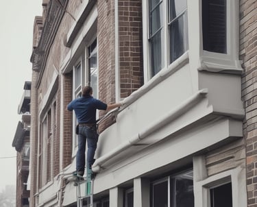 A collection of eco-friendly cleaning products and personal care items laid out on a flat surface. The composition includes bottles of cleaning sprays with silver metallic finishes, glass bottles of essential oils, wooden toothbrushes, a rectangular bar of natural soap, and various cleaning brushes with wooden handles. The arrangement is visually appealing, with shadows adding depth and texture.