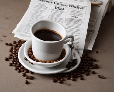 A steaming cup of coffee with a muffin on the side.
