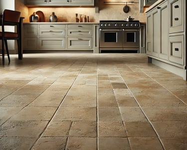 Trawertyn w kuchni klasyczny brąz, kamień naturalny z włoch