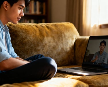 a man sitting on a couch with a laptop computer