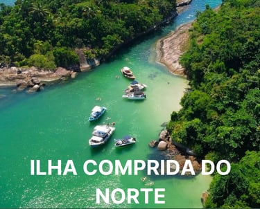 Imagem da ilha comprida do norte, uma ilha em Paraty
