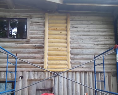 log replacement on Vancouver Island log home