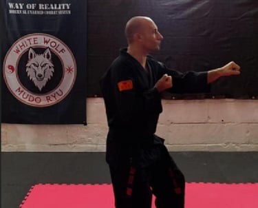 a man in black fighting stance