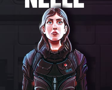 a woman in a futuristic suit with a helmet on