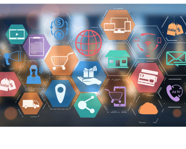 Vários ícones e desenhos representativos de ferramentas e aplicativos, com várias cores diferentes.