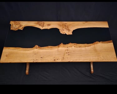 Solid Oak and Black Epoxy Desk top view