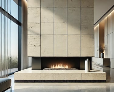 Trawertyn na kominek jasny Bianco, luksusowy włoski kamień