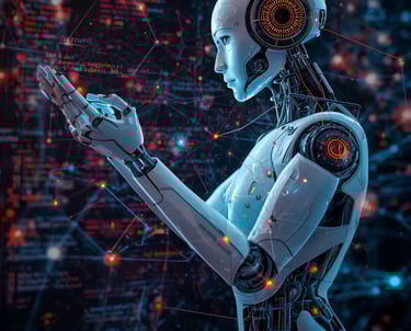 un robot con inteligencia artificial creando sitios web en la compañia astor.mx