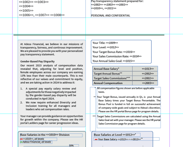 pay transparency statement in merge field view with print guidelines