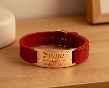 Brazalete Vitality rojo sobre una mesa de noche