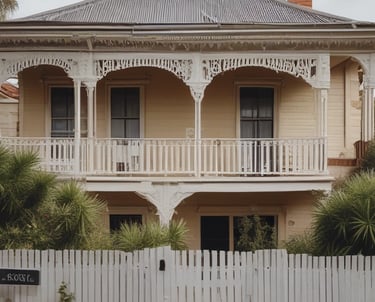 A two-story commercial building with a gray exterior, located beside a street. The storefront is protected with a chain-link fence, behind which various tools and equipment like ladders, bicycles, and lawnmowers are displayed. A person is standing near the entrance. Red signage on the right corner indicates 'Loans' and 'Top Kick.'