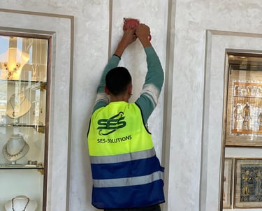 فنى يقوم بصيانة كاميرا مراقبة - انظمة امنية