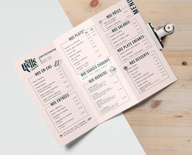 Menu Belle Vue Esneux - par Soleado studio - agence de graphisme à Liège