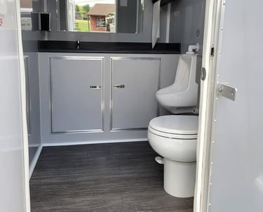 luxury portable restroom, men's bathroom