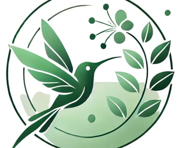 Logo da clínica cores e psicologia, beija-flor e flor de café, representa o processo terapêutico. 