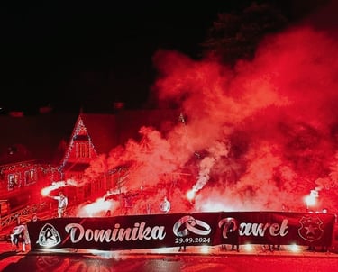 brama weselna kibiców ruch chorzów wisła kraków baner weselny z imionami nowożenców