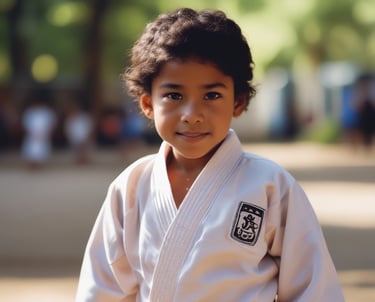 Group of judokas bowing respectfully before a match.