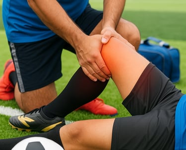 Physiotherapist treating sports injury with manual therapy 