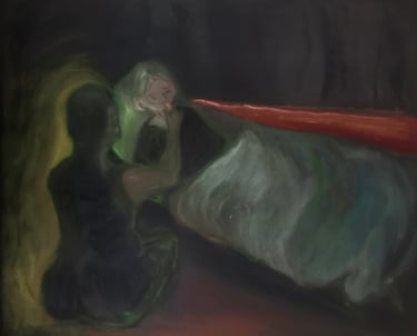 Modern figurative oil painting titled Self-sacrifice by Lina Mikuzyte