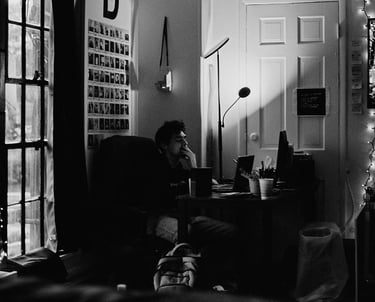 Harrison in office on laptop