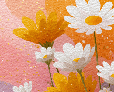 a watercolor painting of a white and yellow daisies